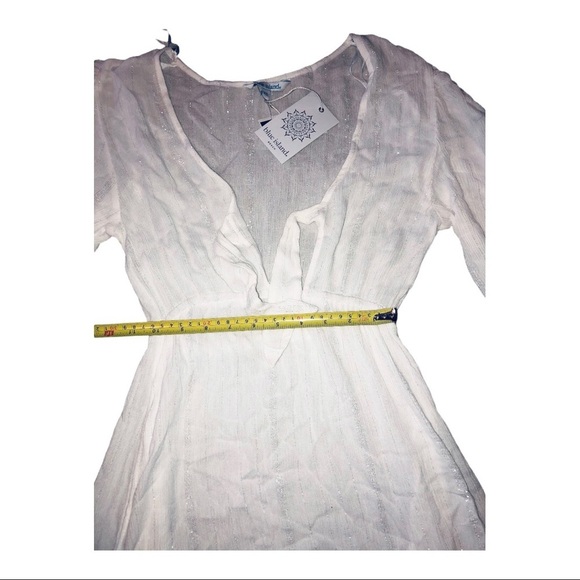Blue island white front tie eyelet cutout sleeves coverup dress size XS new - Picture 16 of 16